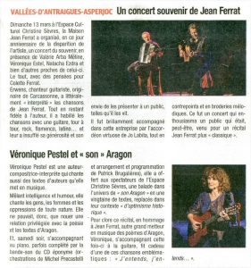 Erwens chante Jean Ferrat, article de presse avec Véronique Pestel