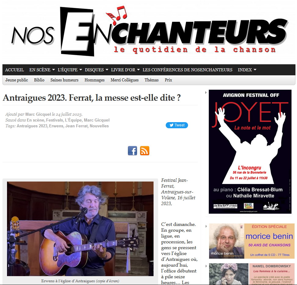 Nos Enchanteurs, festival Jean Ferrat Antraigues 2023, Erwens en concert dans l'église d'Antraigues-sur-Volane le 16 juillet 2023.